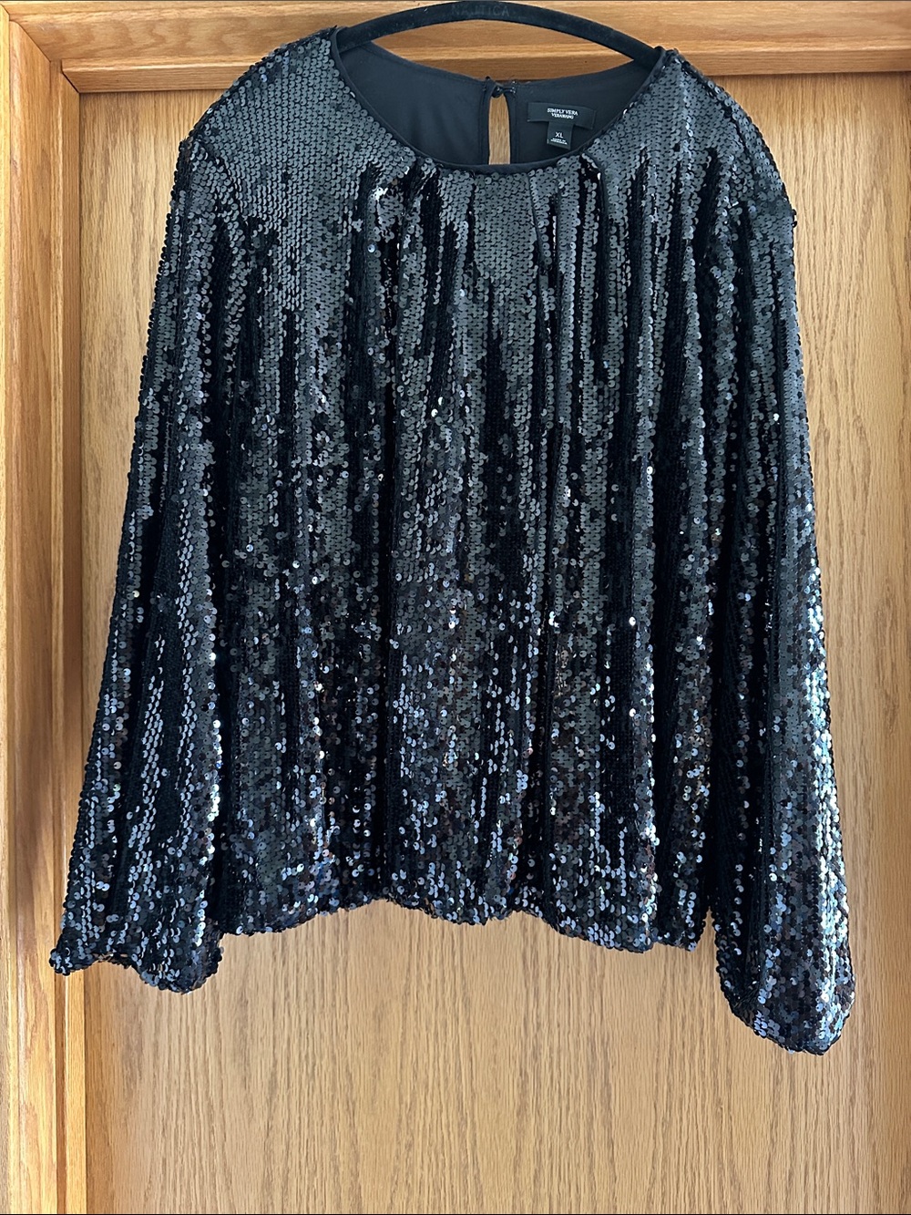 Simply Vera Vera Wang Black Sequin Long-Sleeve Blouse
